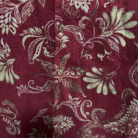 Caribbean Men’s Large Maroon Leaf Print Short Sleeve Shirt 2000s Cotton Blend - Picture 9 of 12